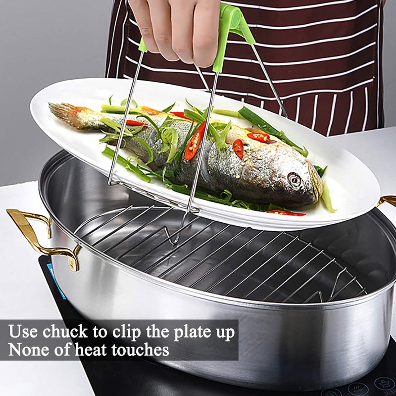 Eglaf 8Qt Stainless Steel Fish Steamer - Multi-Use Oval Cookware with Rack, Ceramic Pan, Chuck - Stockpot for Steaming Fish, Boiling Soup - Image 5